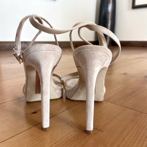 Sam Edelman Cream Suede Stiletto Heels with Ankle Strap - Picture 8 of 14